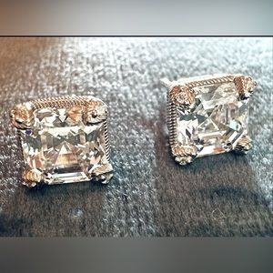 Judith Ripka 5 ct tw CZ Diamonique Asscher-cut Stud Sterling Silver Earrings